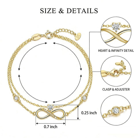 14K Gold Plated Birthstone Infinity Double-Layer Braceletfor Women