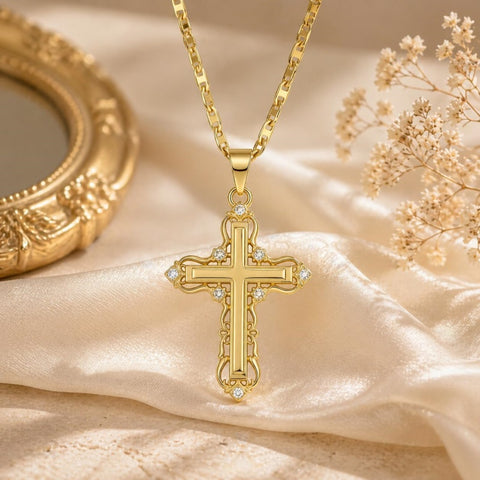 Minimalist Cross Pendant Necklace 14K Gold Plated for Women Faith Jewelry Religious Gifts