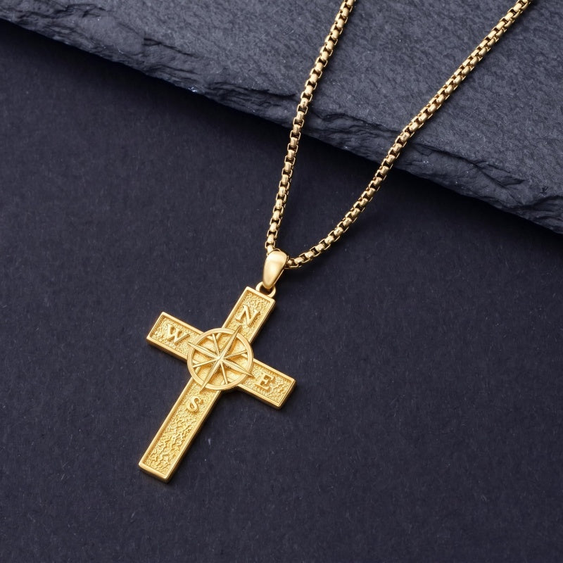 14K Gold Plated Cross Pendant Necklace for Men Religious Jewelry Christian Gift