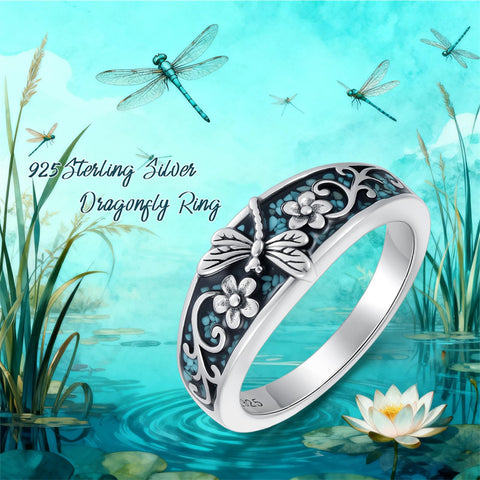Sterling Silver Turquoise  Dragonfly Hummingbird Turtle Butterfly Mountain Celtic Knot Lotus Ring  Gifts for Women