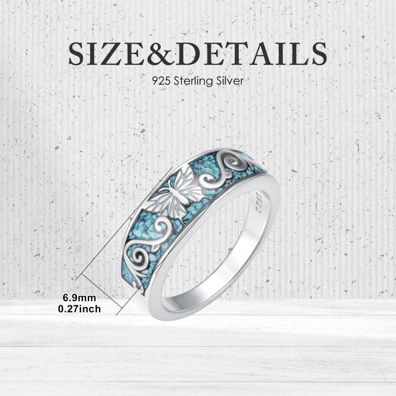 Sterling Silver Turquoise Butterfly Lotus Pet Paw Ring for Women