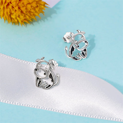 Sterling Silver Cow Stud Earrings