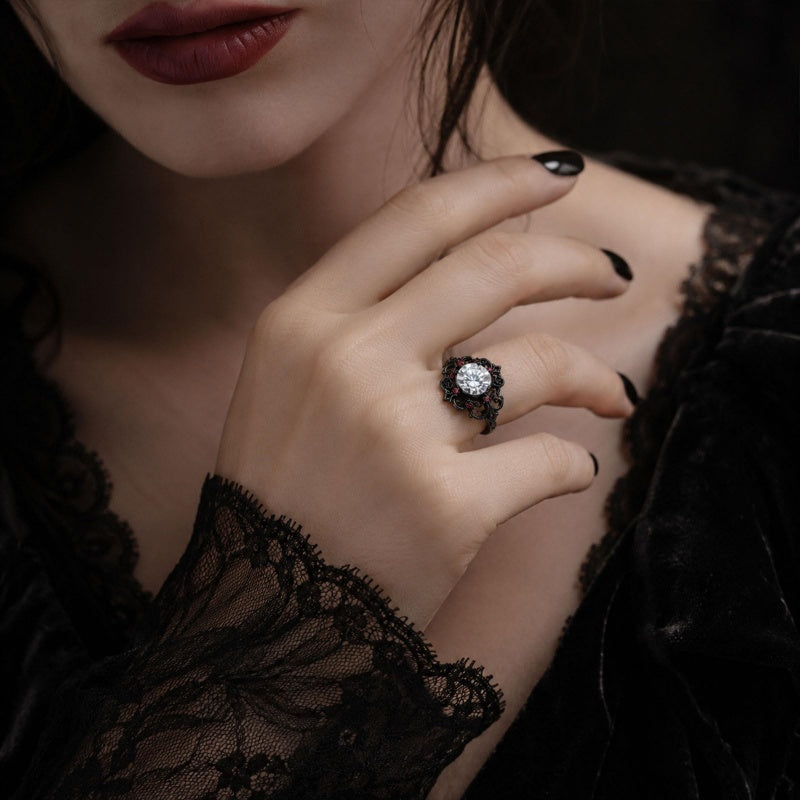 Sterling Silver 10K 14K 18K Gold Moissanite Gothic Black  Engagement Wedding Ring  for Women