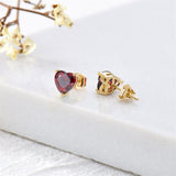 14K Gold Heart Topaz Garnet Stud Earrings