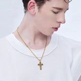 14k Gold Plated Cross Deer Antler Celtic Knot Sword Twisted Rope Cross Pendant Necklace for Men