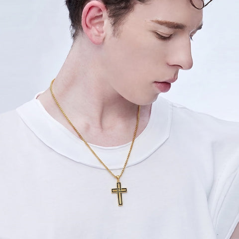 14k Gold Plated Cross Deer Antler Celtic Knot Sword Twisted Rope Cross Pendant Necklace for Men