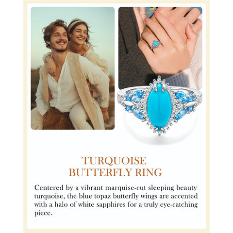 Sterling Silver Cushion Marquise Pear Round Oval Cut Turquoise Engagement Ring for Women