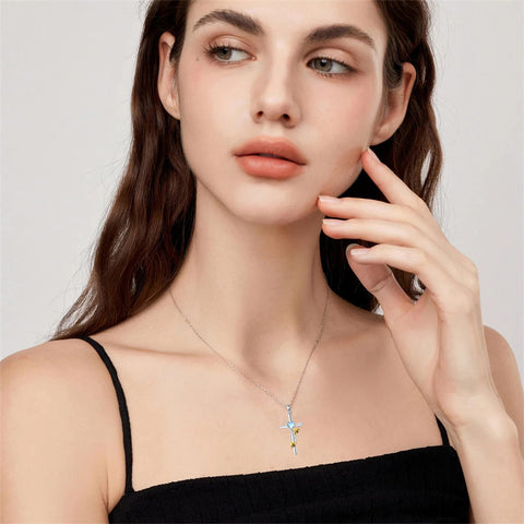 Sterling Silver Cross Moonstone Dragonfly Butterfly Bee Hummingbird Ladybug Pendant  Necklace for Women