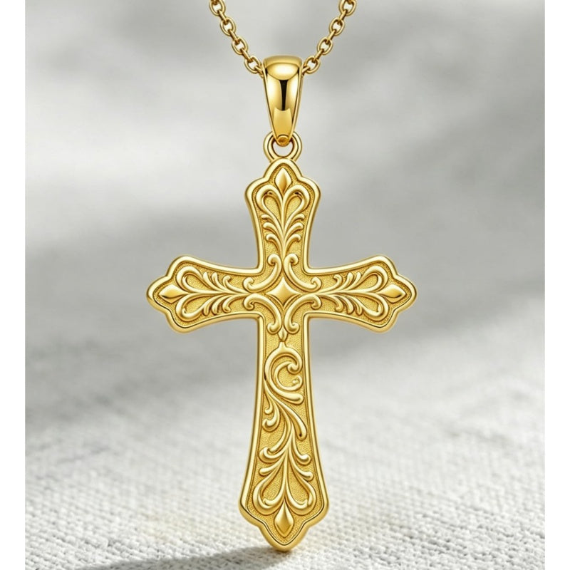 14K Plated Gold Cross Pendant Crucifix Necklace Christian Jewelry Baptism Religious Faith