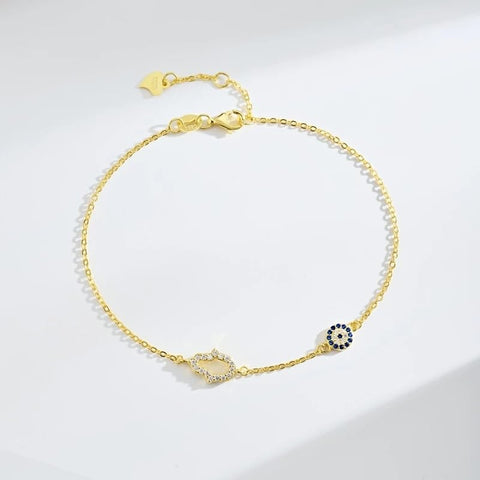14K Gold Plated  Cubic Zircon Evil Eye Hamsa Hand Bracelets for Women