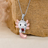 Sterling Silver 12 Month Birthstones Axolotl  Pendant Necklace