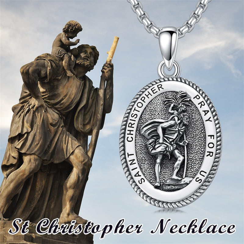 Sterling Silver Saint Joseph St Michael Saint Peter Saint Christopher Religious Pendant Necklace