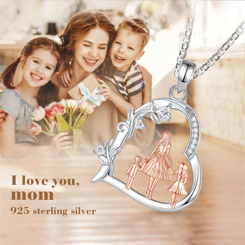 Sterling Silver Cubic Zirconia Mother Daughter Father Daughter Pendant Necklace