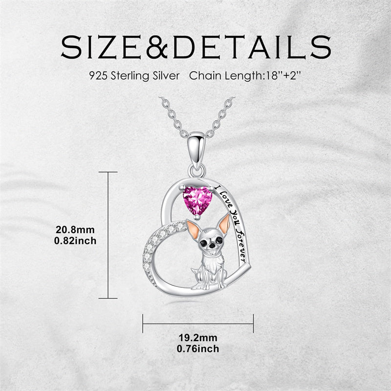 Sterling Silver 12 Month Birthstone Schnauzer Chihuahua Pitbull Pug Pendant Necklace for Women