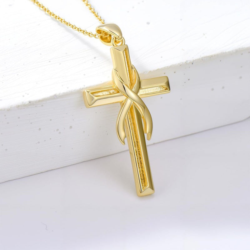 14K Gold Plated Cross Pendant Necklace for Women