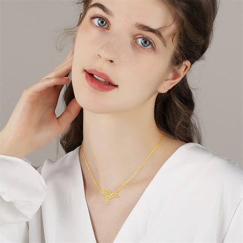 14K Yellow Gold Cubic Zirconia Hummingbird  Pendant Necklace