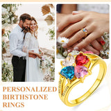 Sterling Silver Personalized 4 Heart Birthstone Engraved Ring for Women