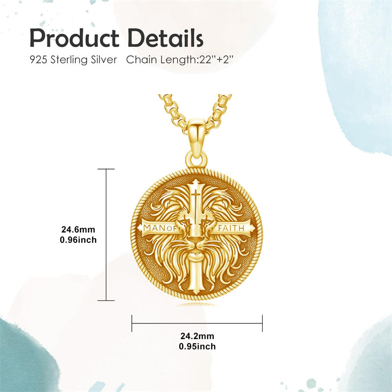 Sterling Silver Faith Bible Lion Pendant Necklace for Men