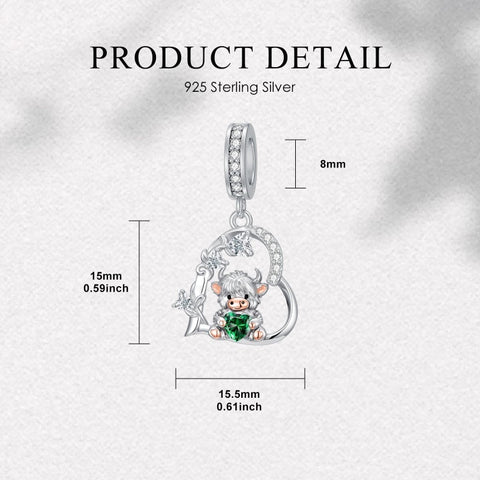 Sterling Silver 12 Month Birthstone Highland Cow Charm Beads