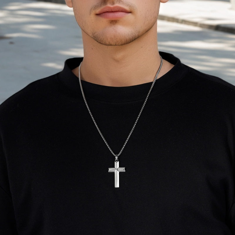 14K Gold Plated Cross Necklace for Men with Adjustable Chain Jewelry Gift for Him