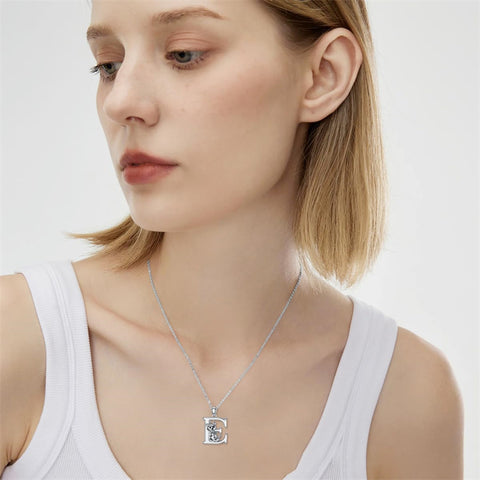 Sterling Silver Initial Cat Pendant Necklace