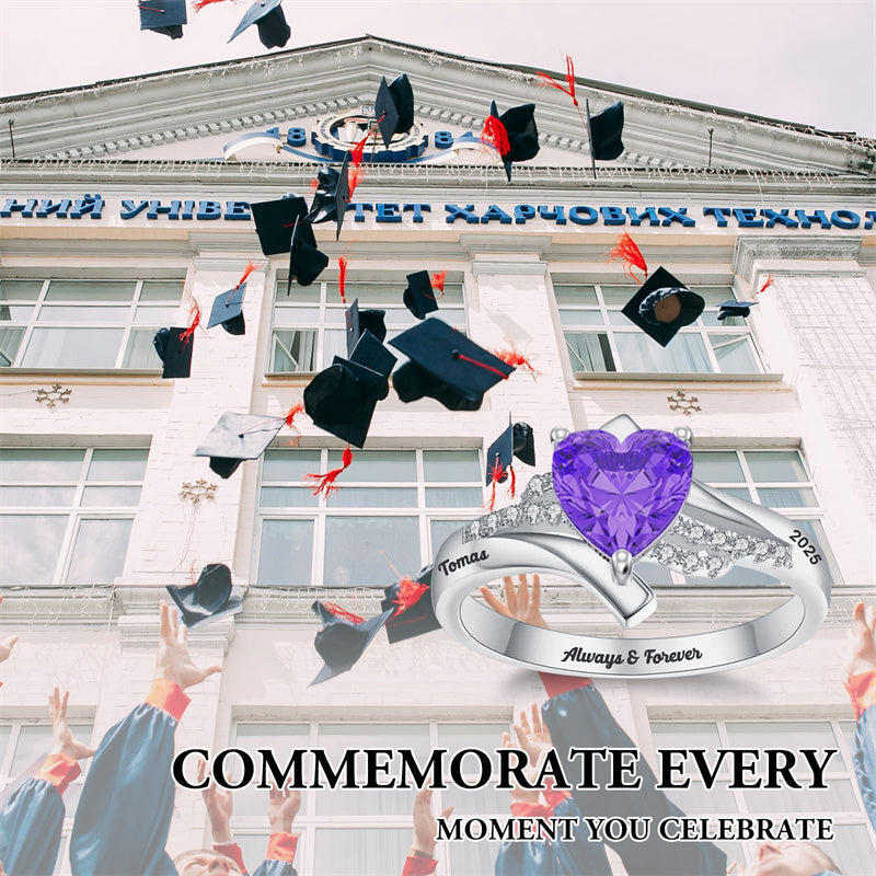 Sterling Silver Personalized Birthstone Engraved High School College Class Ring Graduation Jewelry