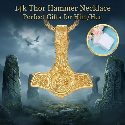 14K Gold Plated Celtic Knot Viking Thor Hammer Pendant Necklace
