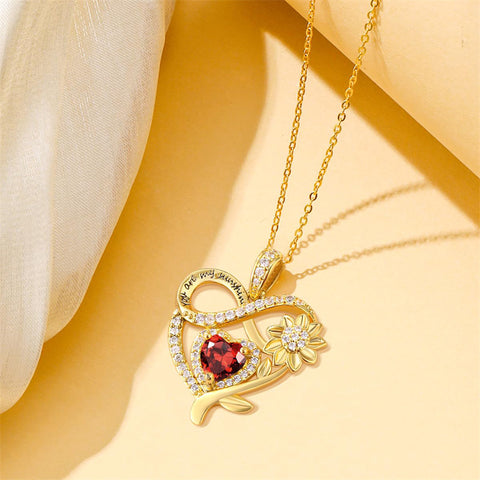 10K 14K 18K Yellow Gold  Birthstone Sunflower Pendant Necklace Engraved with You Are My Sunshine