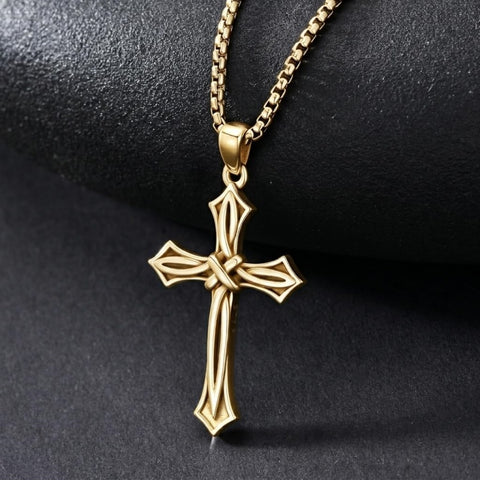 14K Gold Plated Cross Pendant Necklace for Men Religious Jewelry Christian Gift