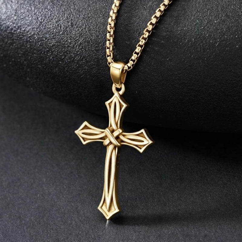 14K Gold Plated Cross Pendant Necklace for Men Religious Jewelry Christian Gift