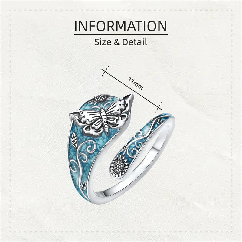 Sterling Silver Turquoise Hummingbird Butterfly Sunflower Adjustable Spoon Ring