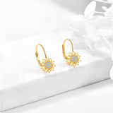 14K Yellow Gold Sunflower Leverback  Earrings