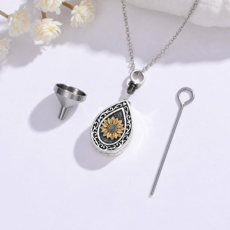 Sterling Silver Cross Hummingbird Cardinal  Rose Sunflower Urn  Necklace for Ashes Cremation Jewelry