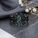 Sterling Silver 10K  14K  18K  Gold Personalized Engraved Black Opal Engagement Wedding Promise Ring for Her