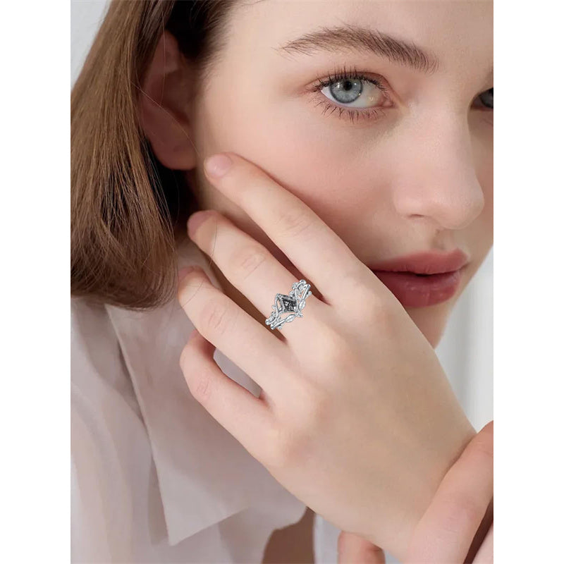 Sterling Silver Pear Oval Kite Heart Hexagon Emerald Coffin Cut Gemstone Engagement Promise Ring Set