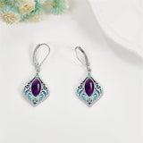 Sterling Silver Teardrop Amethyst Moss Agate White Opal Moonstone Leverback Earrings