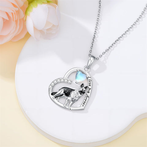 Sterling Silver Moonstone Pug Chihuahua Poodle German Shepherd Maltese Pendant Necklace Engraved wth I Love You Forever