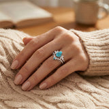 Sterling Silver Personalized Engraved 1-3CT Turquoise Engagement  Wedding Promise Ring Set for Her