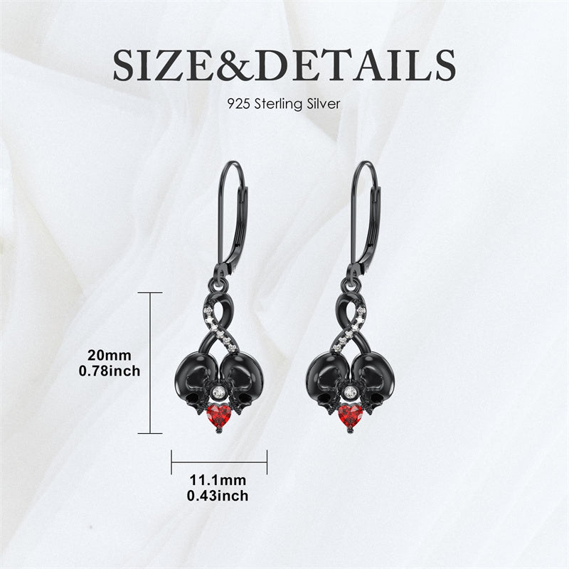Sterling Silver Cubic Zircon Skull Leverback Earrings