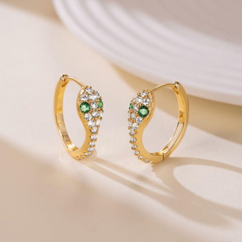 14K Gold Plated Cubic Zirconia Snakes Head Wrap Design Hoop Earrings for Women