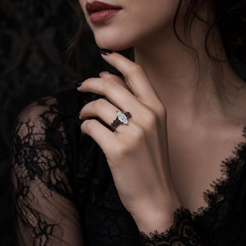 Sterling Silver 10K 14K 18K Gold Custom Engraved  Moissanite Gothic Ring for Women Halloween Gift