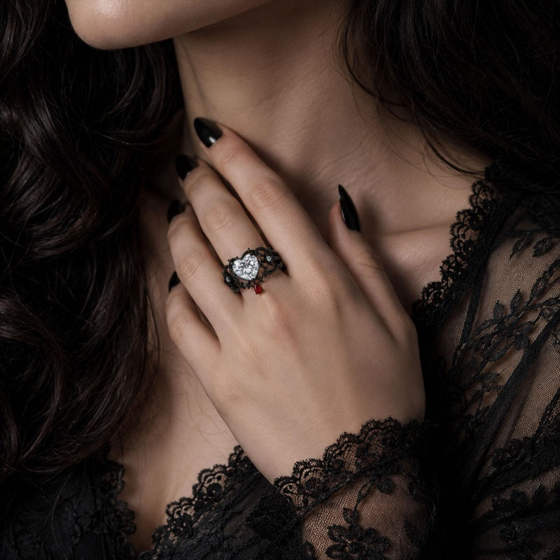 Sterling Silver 10K 14K 18K Gold Moissanite Gothic Black  Engagement Wedding Ring  for Women