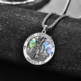 Sterling Silver Saint Michael Saint Christopher Amulet Pendant Necklace for Men