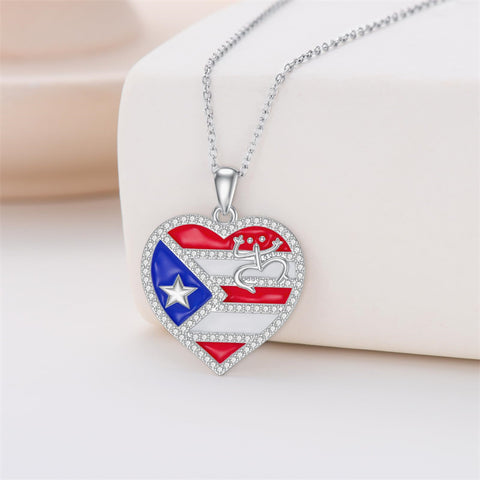 Sterling Silver Frog Flag Puerto Rico Pendant Necklace