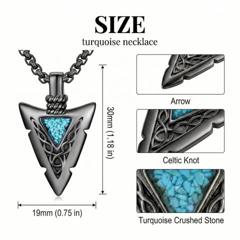 Malachite Turquoise Arrow Pendant Necklace for Men