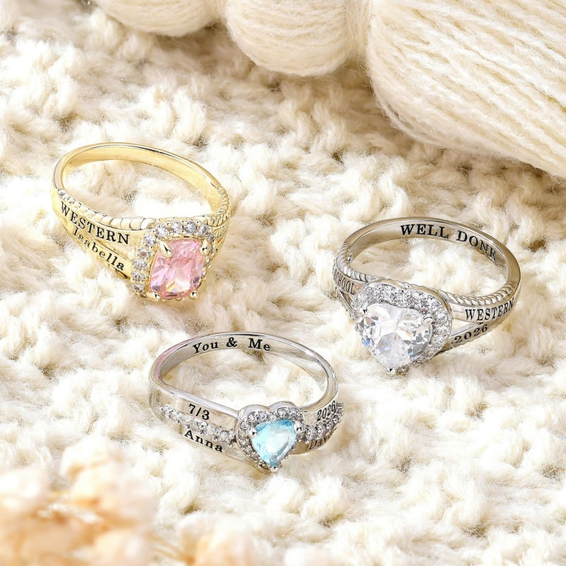 Copper Sterling Silver Personalized Birthstone High School College Class Ring Graduation Memorial Rings Gifts for Her
