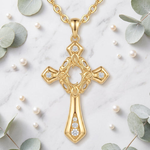 10K 14K 18K Gold Cross Pendant Necklace Religious Jewelry Gifts for Men and Women