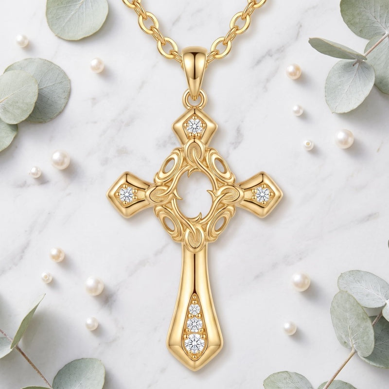 10K 14K 18K Gold Cross Pendant Necklace Religious Jewelry Gifts for Men and Women
