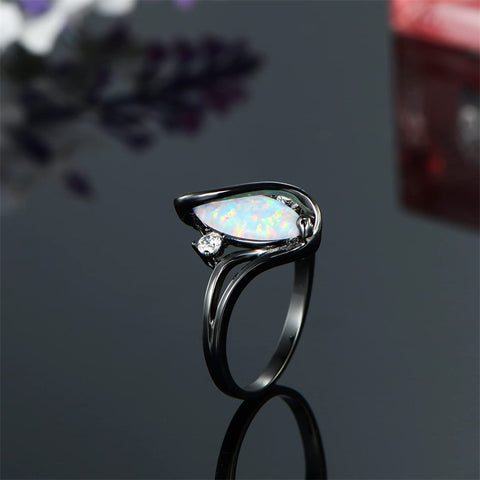 Copper Created Opal Amethyst Rainbow CZ Marquise Ring for Women