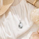 14K  White Gold Plated White Opal Flower Pendant Necklace Birthday Anniversary Jewelry Gifts for Women